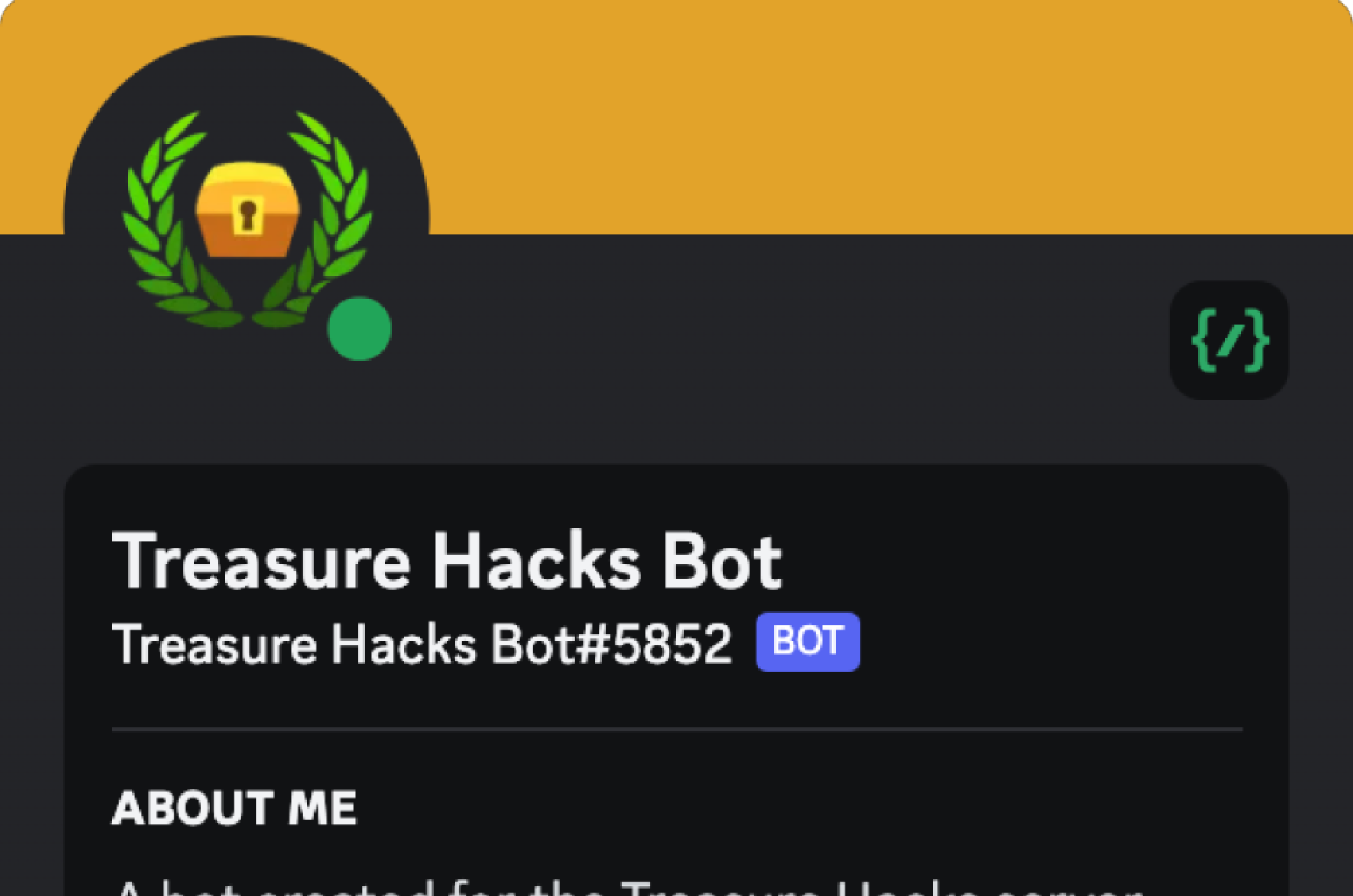 User profile of the Treasure Hacks Discord Bot